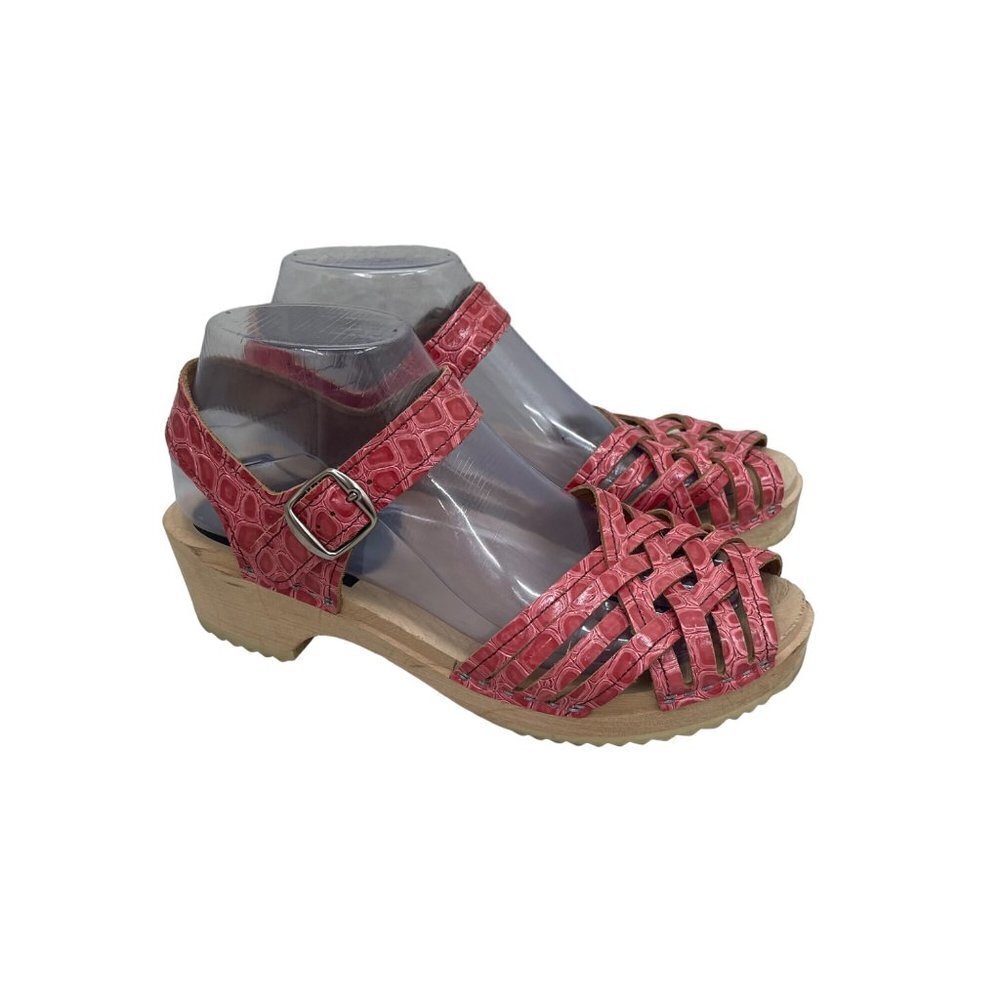 Scandic Handcrafted Braided Wooden Heeled Sandals Shoes Womens size 38 US 7.5-8